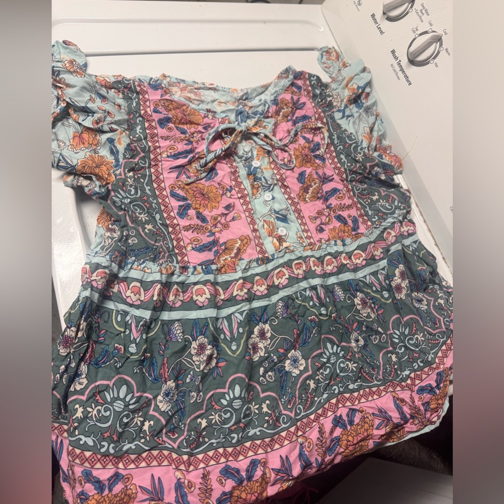 Chic Nation Pink and Green Floral Blouse boho